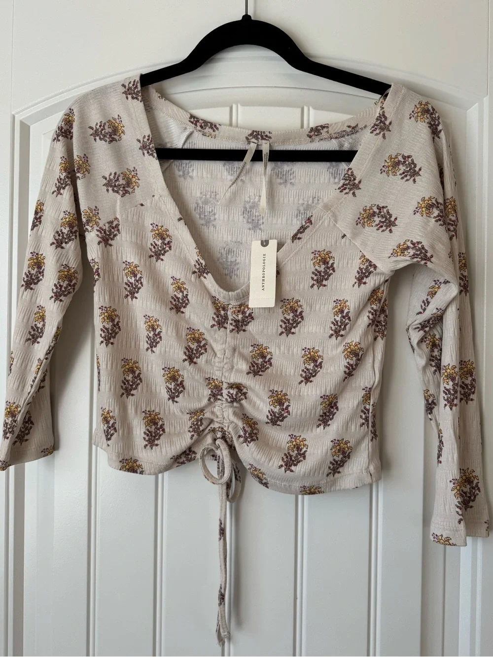 Anthropologie NWT Floral Ruched Front Crop Top Small
